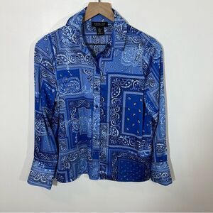 Rachel Zoe Button-up Shirt - Blue Handkerchief Paisley Print | Size XS
